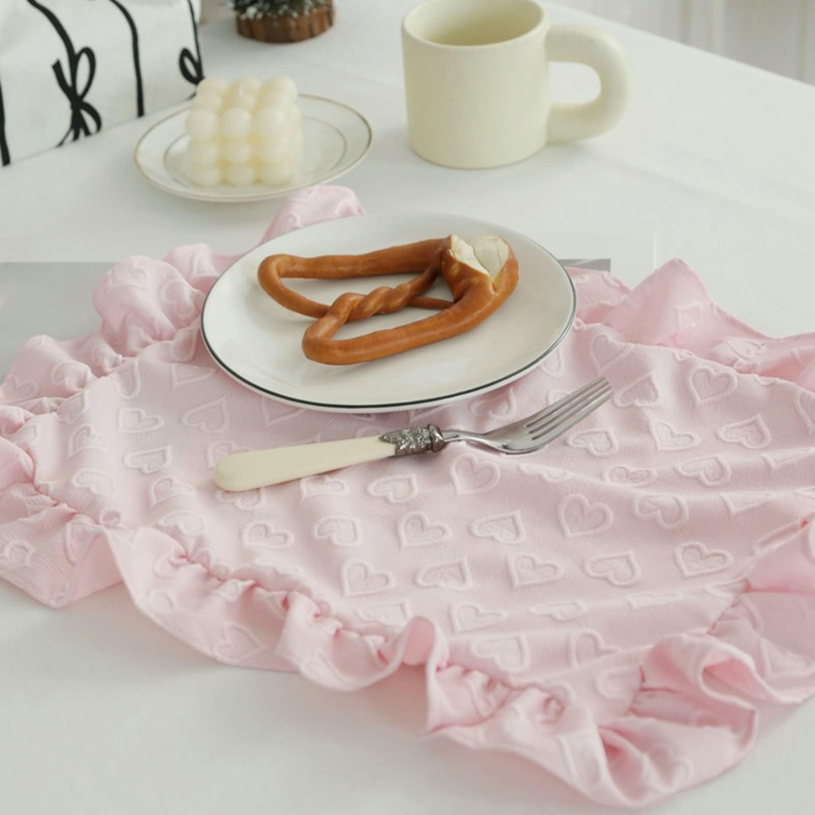Manteles Individuales de Mesa Geométrico Set 8, 38 x 45 CM Rosa Poliéster Mantel Individuales, Patrón de Corazón con Color Sólido