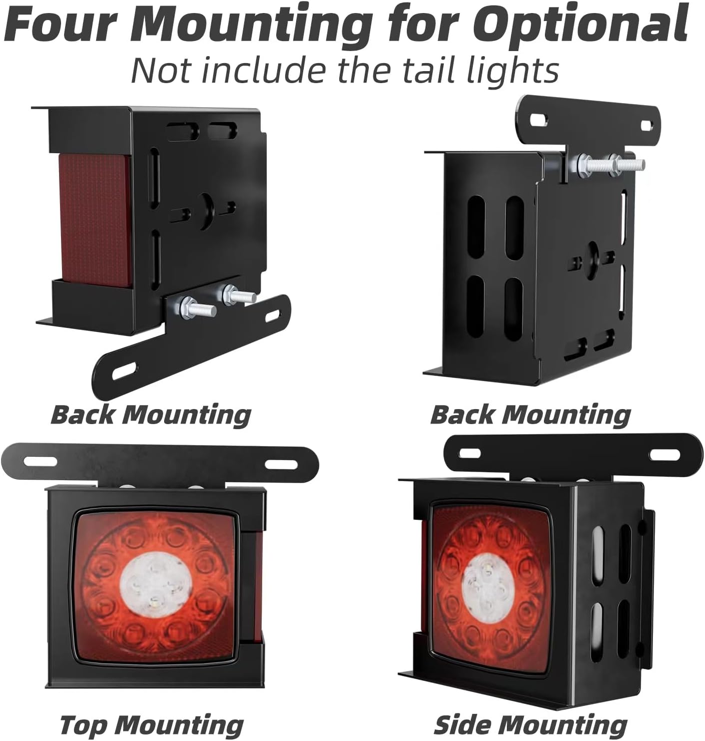 Trailer Lights Guards, Trailer Light Brackets, Pair Tail Lights Cover for Boat Trailers, Trucks, RVs, Heavy Duty Steel Square Tail Light Mounting Box with License Plate Bracket