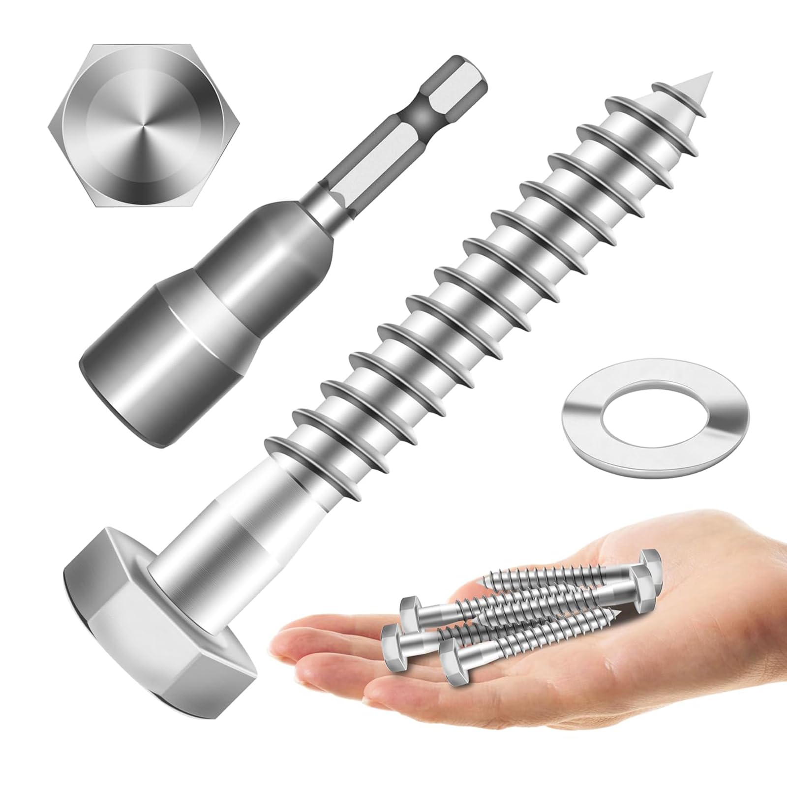 Tornillos Hexagonales Para Madera (6 X 25 Mm, Acero Inoxidable, DIN 571, 6 X 25 Mm, 100 Unidades