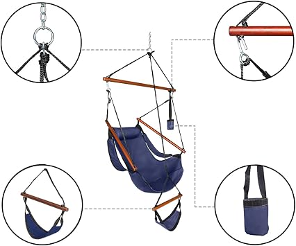 Hammock Air Chair, Swing Hanging Chair, Oxford Cloth Hanging Chair 220lbs Capacity for Indoor Outdoor, Seaside Courtyard (Blue)
