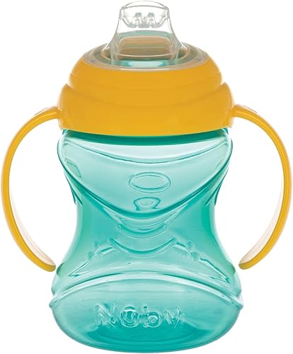 Miniatura 2 de Nuby Clik-It - Vaso para beber de entrenamiento sin derrames con asas, paquete de 2, 10 onzas, más de 4 meses, color aguamarinarojonaranja