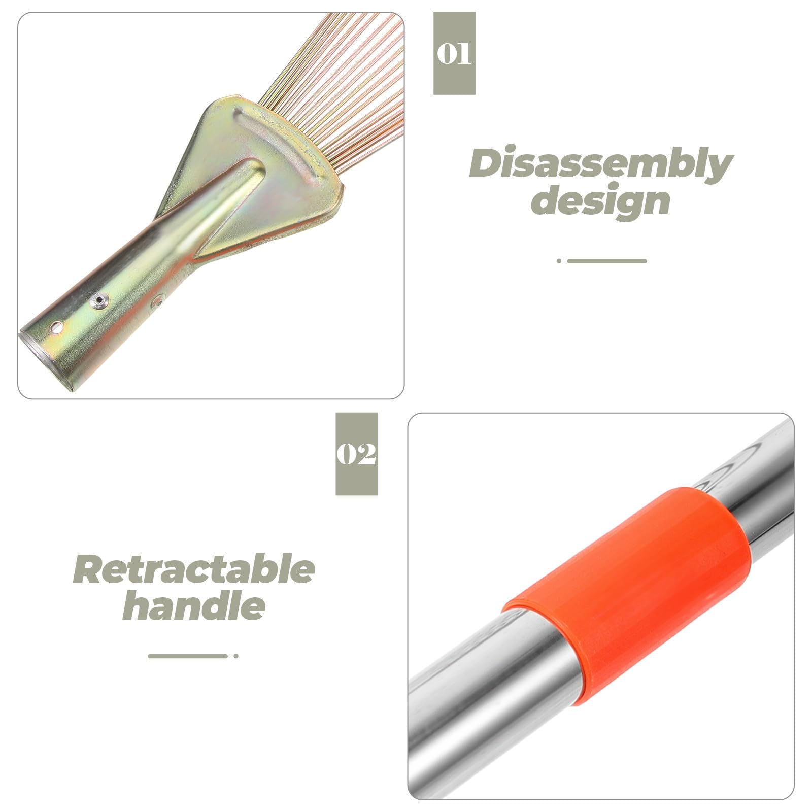 SHINEOFI Rastrillo para Jardín Rastrillo de Arbustos de Acero Inoxidable Plata Retráctil Portátil para Jardinería, Viaje y Senderismo, para Hojas y Césped