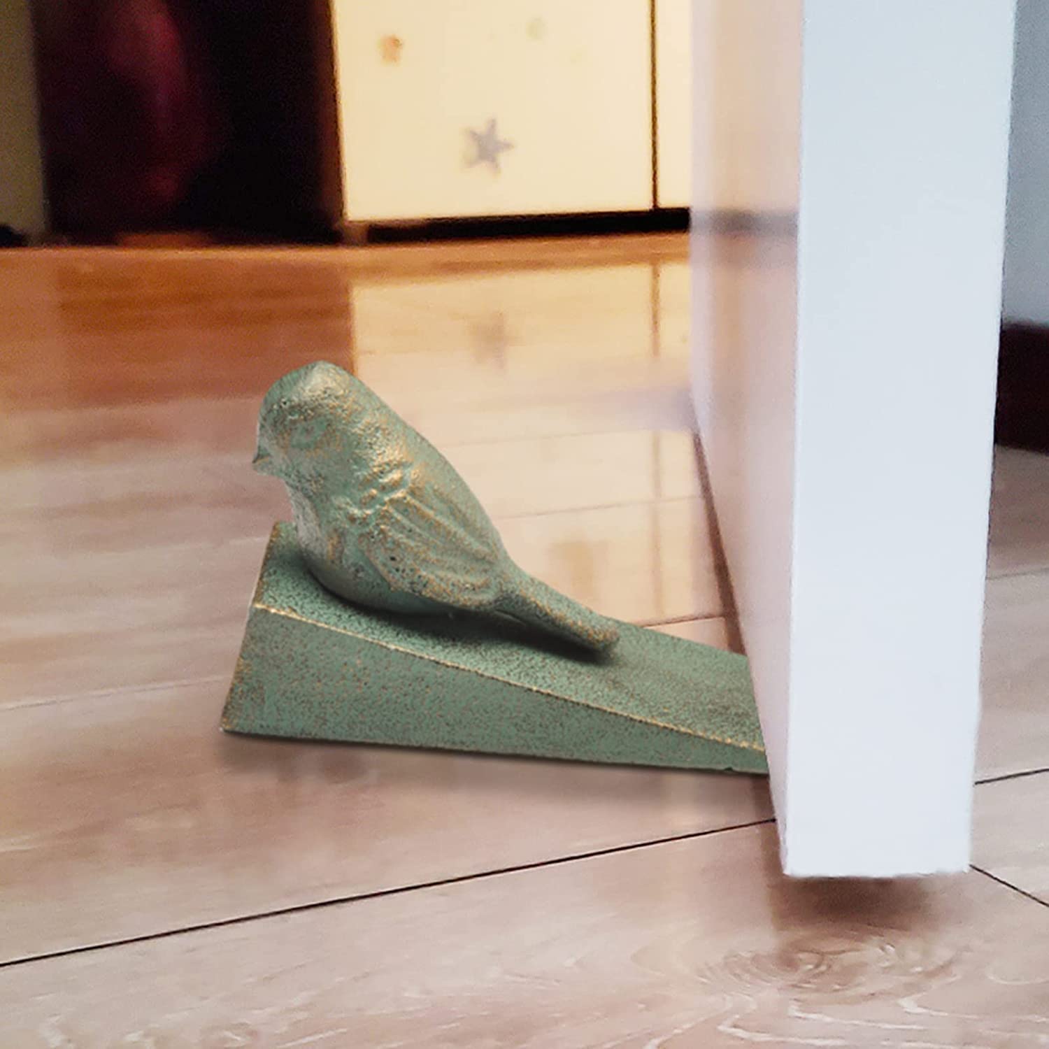 Tenthome Sleeping Bird Cast Iron Green Bird Door Stopper Decorative,Antique Style Cute Door Stops For Home, Office And Garden Farmhouse (Sleeping Bird)