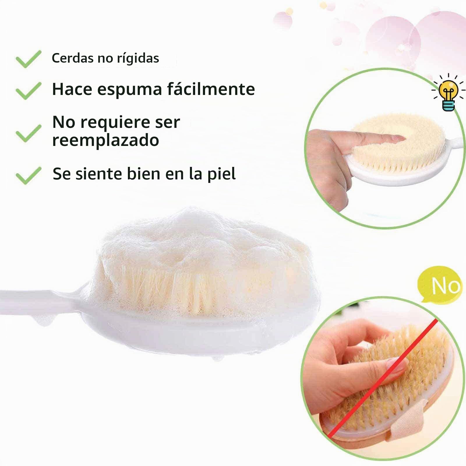 Cepillo de espalda de mango largo ergonómico con cerdas suaves para todas las partes del cuerpo, para todo tipo de piel, exfoliación suave, mejora la salud de la piel