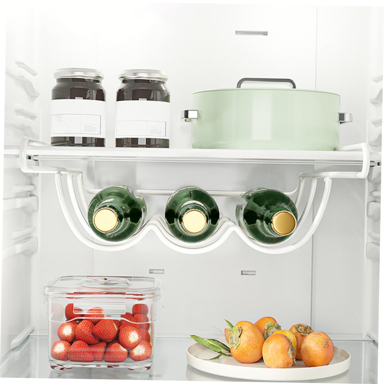 Toyvian Botellero para Refrigerador de Hierro Blanco, Soporte Apilable para Botellas de Vino y Bebidas, Diseño Moderno y Elegante para Maximizar Espacio en Nevera