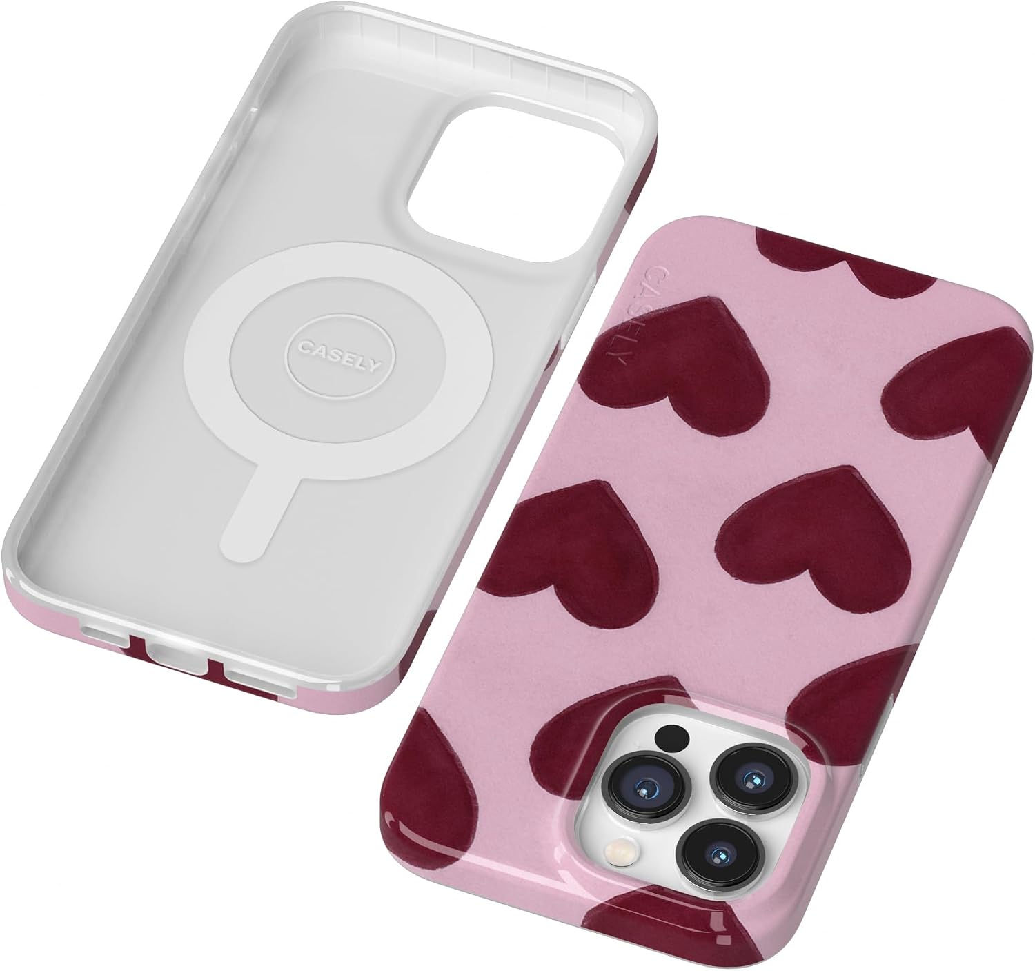 Casely iPhone 14 Pro Max Case | Whole Lotta Love | Plum Hearts | Compatible with MagSafe | Classic Ultra Slim Design
