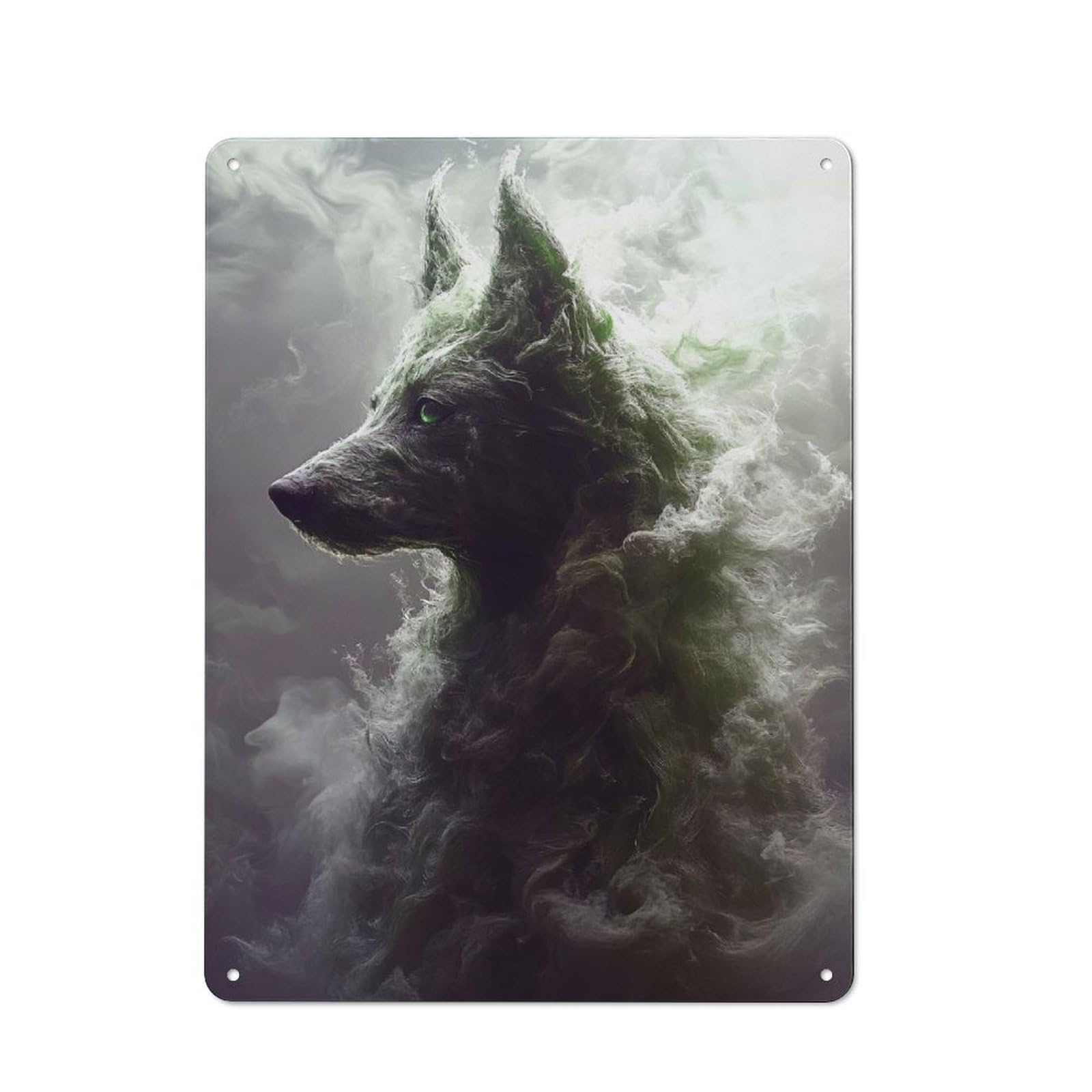 Junmoney Style-21 Tin Wall Plaque 40X30cm With Ethereal Wolf In Smoke For Guest Room Or Hallway, For Garage, Workshop And Man Cave Decoration