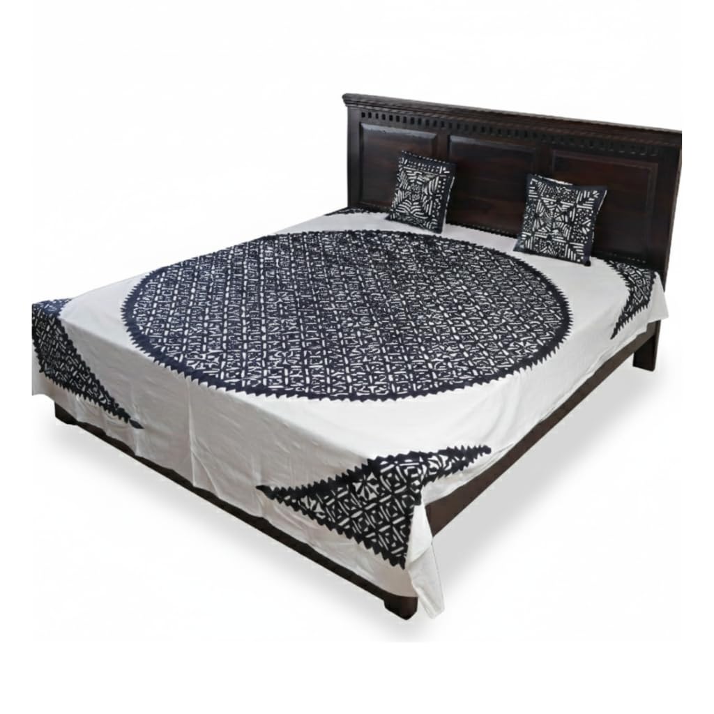 SURYANAGRI CRAFT Modern Grid Geometric Applique Bedsheet Set-image-5