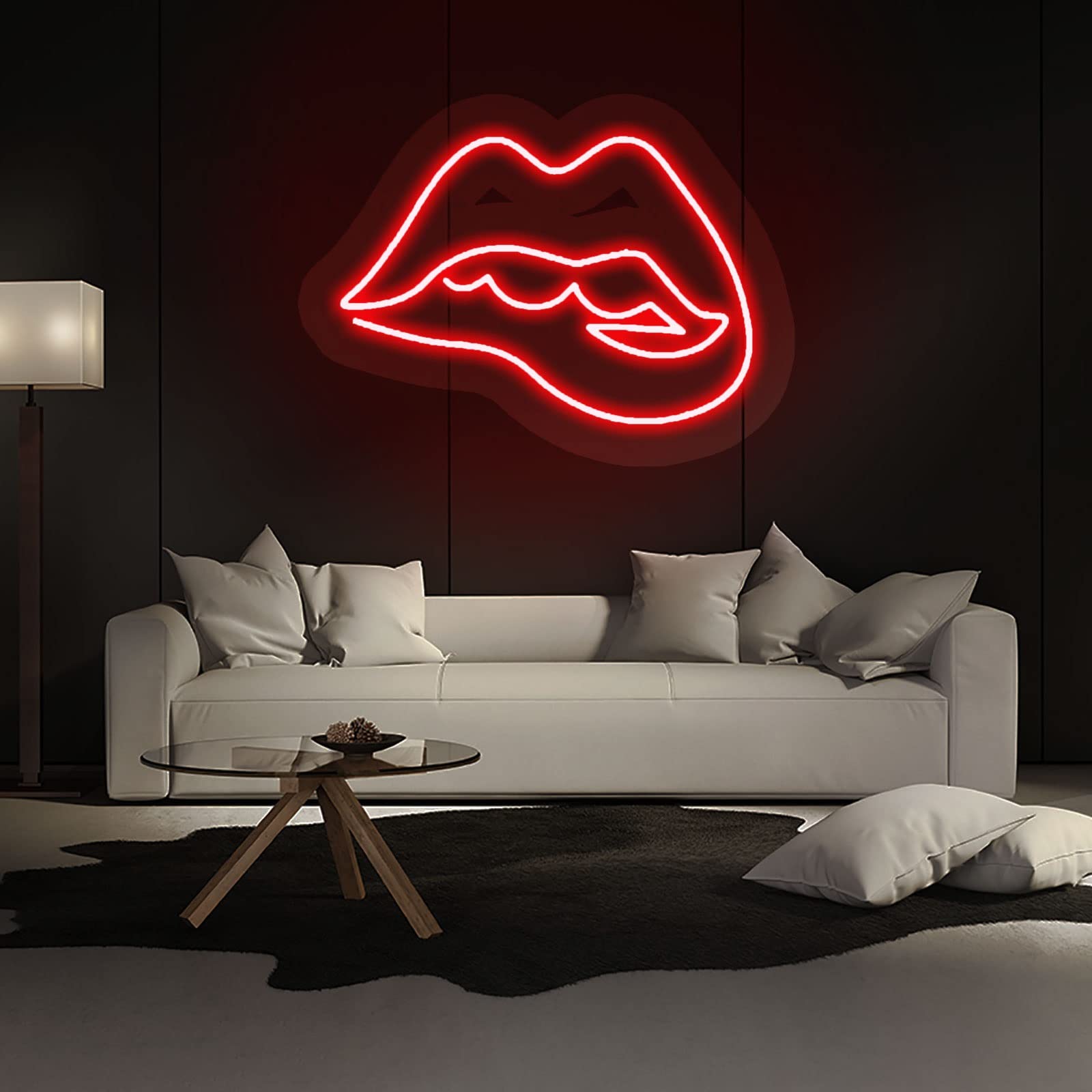 Enseigne Lumineuse au néon, Enseigne au néon LED LED Neon Light Lips Signs, Dimmable 12V Transparent Acrylique 3D Visual Art Wall Hanging Signs for Bedroom (Col