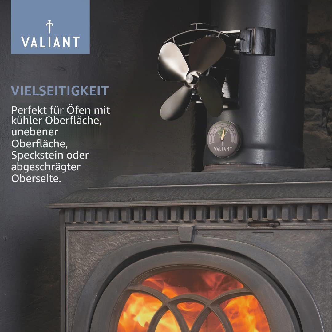 Valiant Remora Ofenventilator mit magnetischem Rauchrohr, wärmebetrieben (FIR350), Schwarz, 200 mm