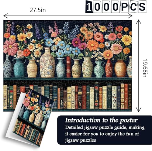 Image of iDream 1000 Pieces Jigsaw Puzzle - Artistic 3D Design, Colorful Wall Decor, Challenging Puzzle Gift for Friends & Family (Petals & Pages)