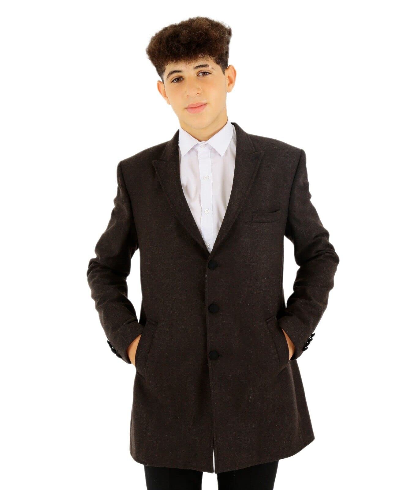 SIRRI Abrigo Niño Lana Tweed Herringbone Slim Fit Chaqueta Invierno Formal Boda Paje Elegante
