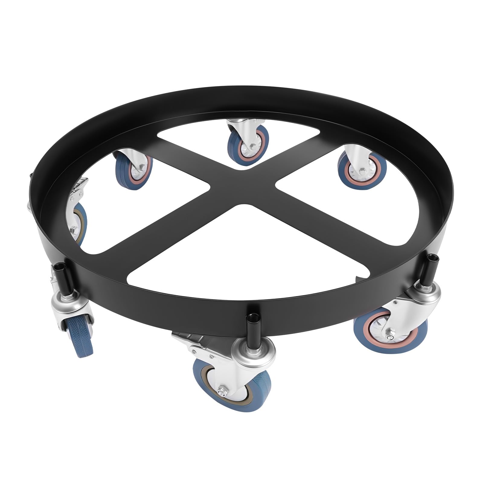 Chariot de fût de 55 gallons, capacité de charge de 907 kg, planche à roulettes ronde avec 8 roulettes pivotantes et freins, pour atelier, garage, entrepôt, transport de fûts ronds