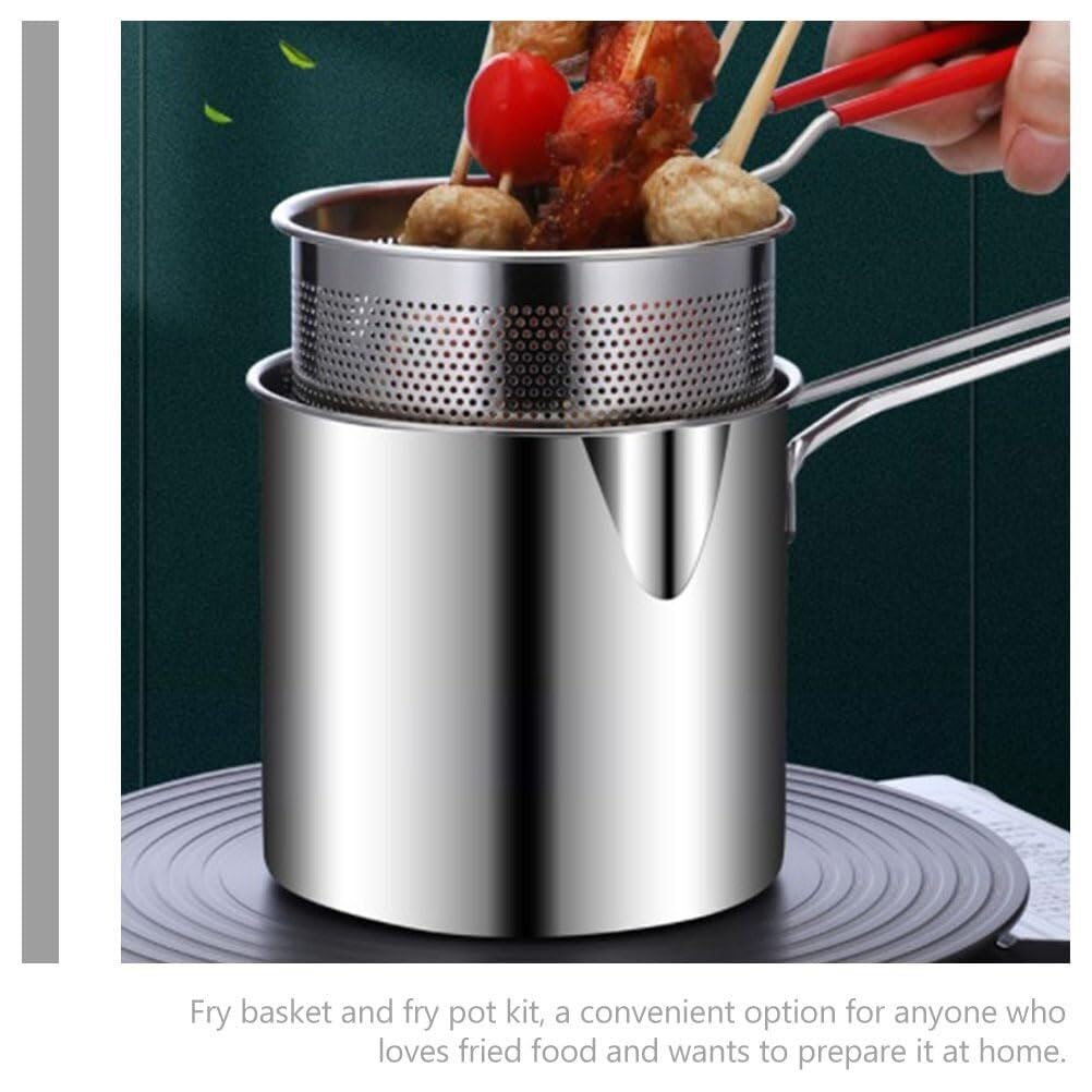 Frittierkorb Party Grillen Braten Topf Kit Korb Deckel Edelstahl Friteuse Kochen Abtropfen Frittieren Kochen