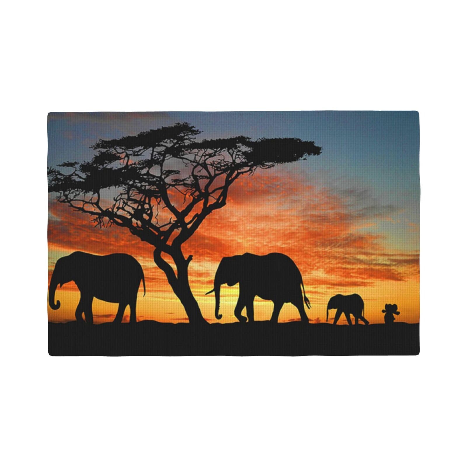 Flyife 4 Pcs African Elephant Printed Linen Place Mats Set Of - Heat-Resistant And Non-Slip Table Placemats