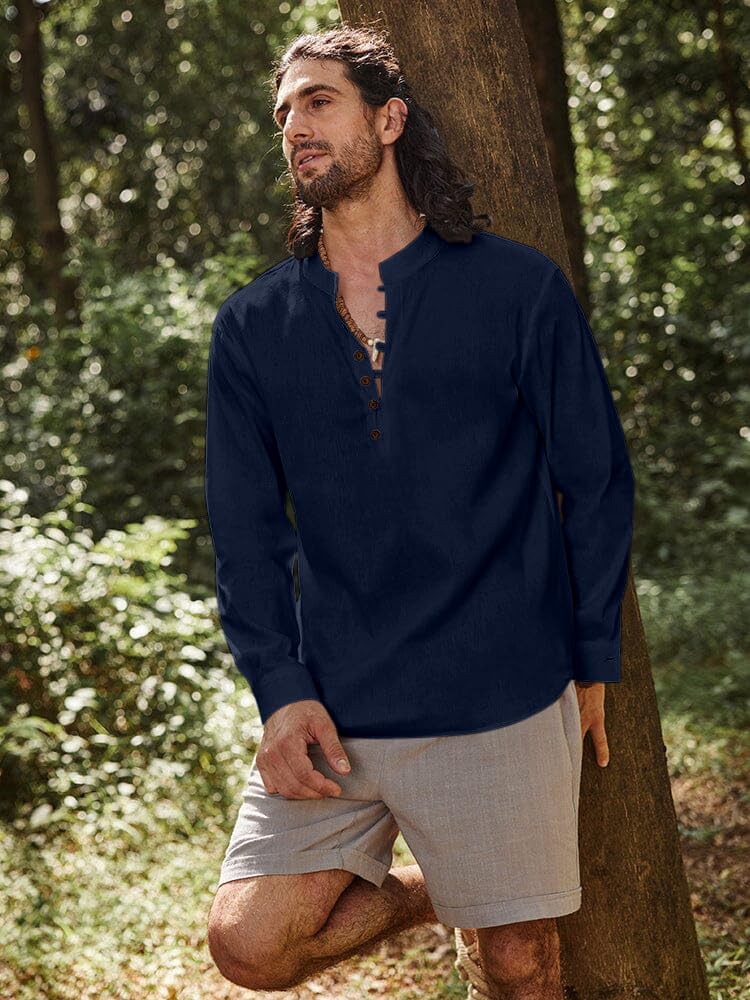 Royalscout Men's Cotton Solid Full Sleeve Short Kurta Shirt Navy