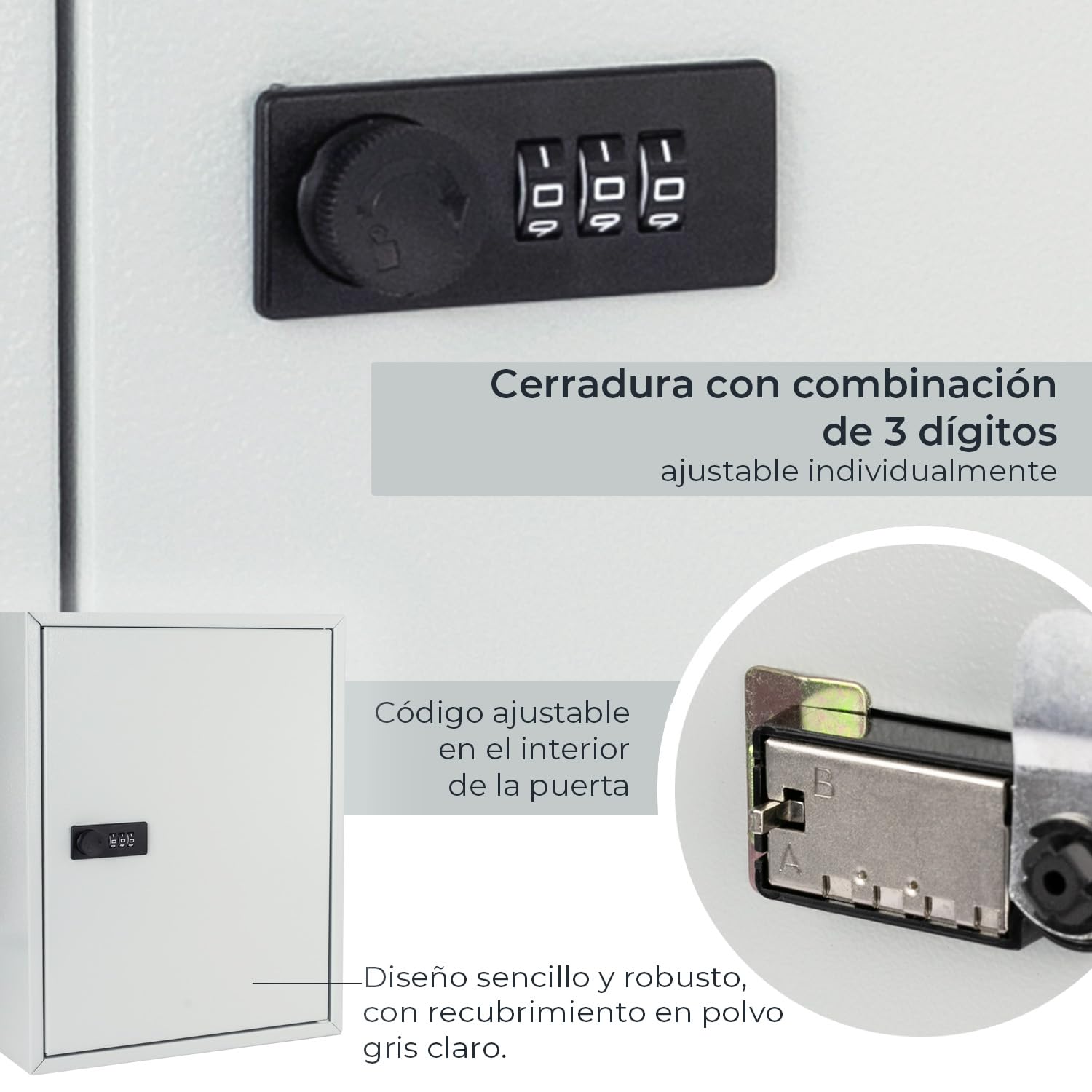 HMF 13642-07 Armario para llaves con código numérico, caja para llaves grande, 42 ganchos, 35 x 27 x 8 cm, gris claro