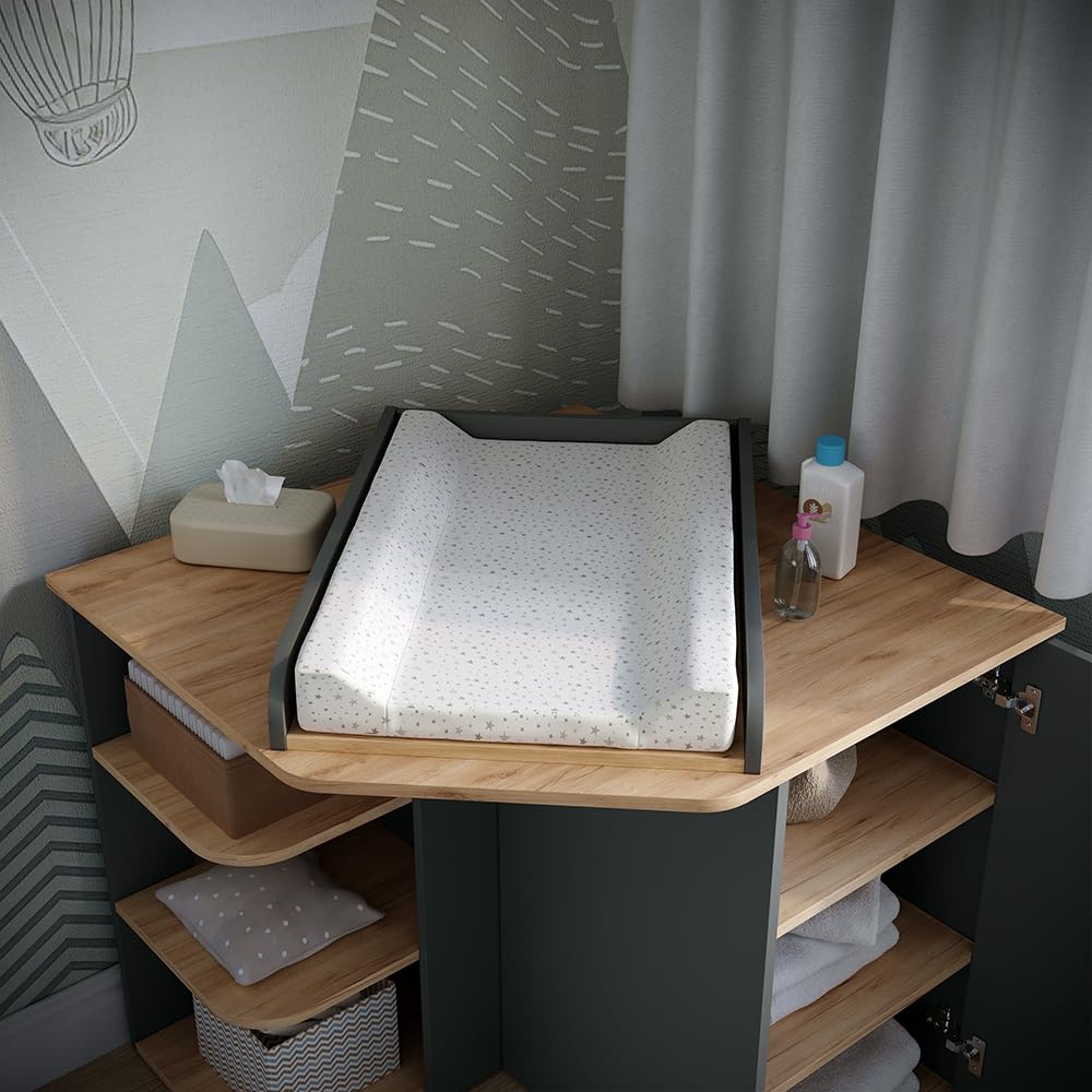 Vicco Commode à Langer Kristian, Anthracite/Artisan, 85x77.3cm avec 3 Compartiments fermés, pour Une Utilisation comme Table à Langer et Espace de Rangement