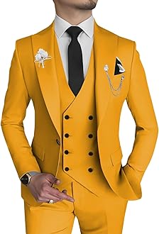 Wangyue Men's 3 Piece Slim Fit Suit Double Breasted Suit Men Formal Suit for Wedding Prom Dinner Party