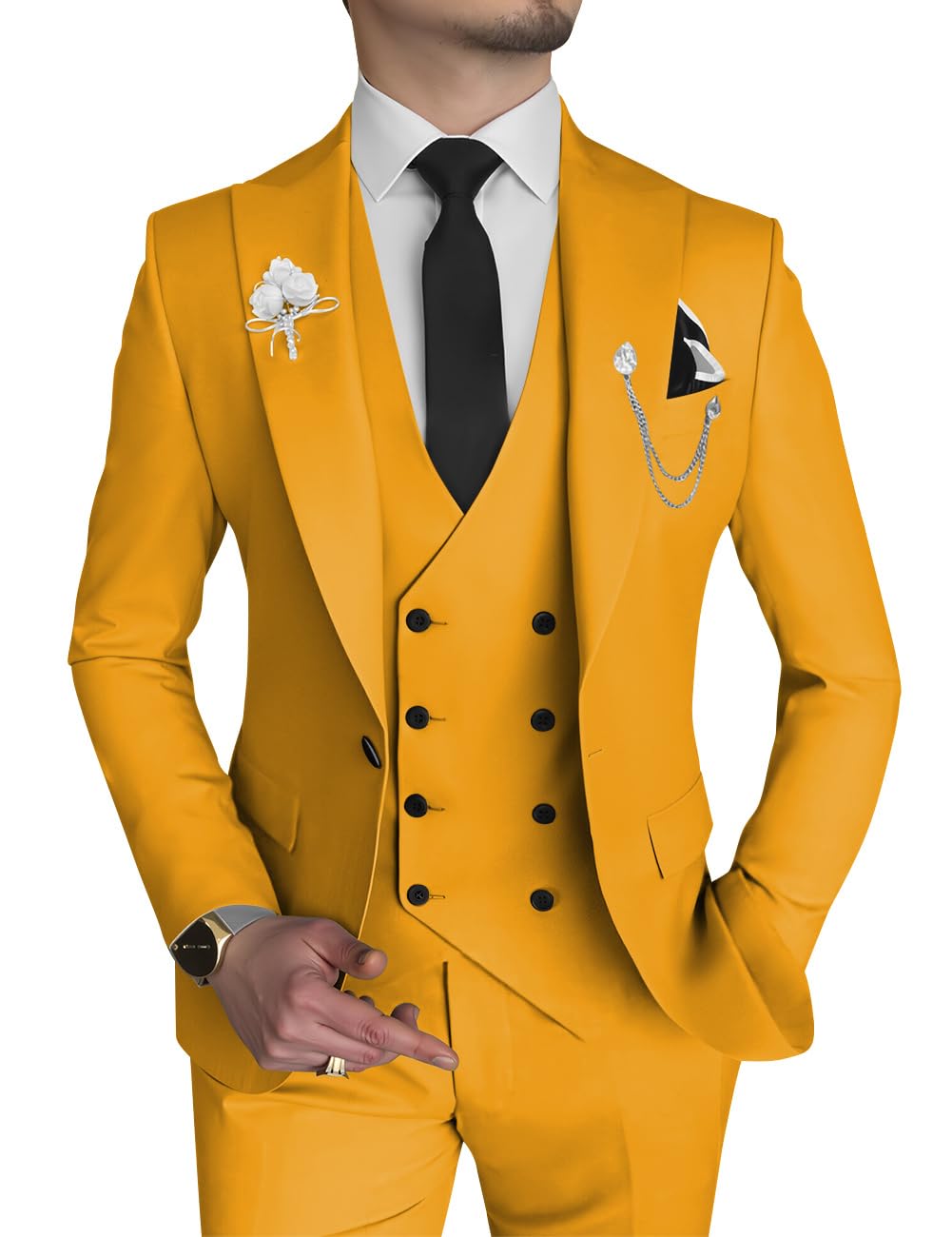 Wangyue Men's 3 Piece Slim Fit Suits Double Breasted Suit Men Formal Suit for Wedding Prom Dinner Party