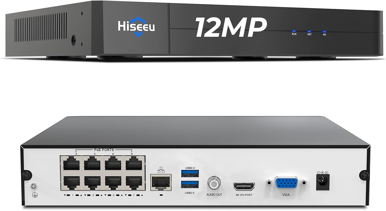 [12MP + 16CH Extendable] Hiseeu 12MP PoE NVR Network Video Recorder, Work with 12MP/8MP/5MP/4MP/3MP/1080P PoE Camera, Motion Detect, 24/7 Recording, Smart Playback, No Hard Drive