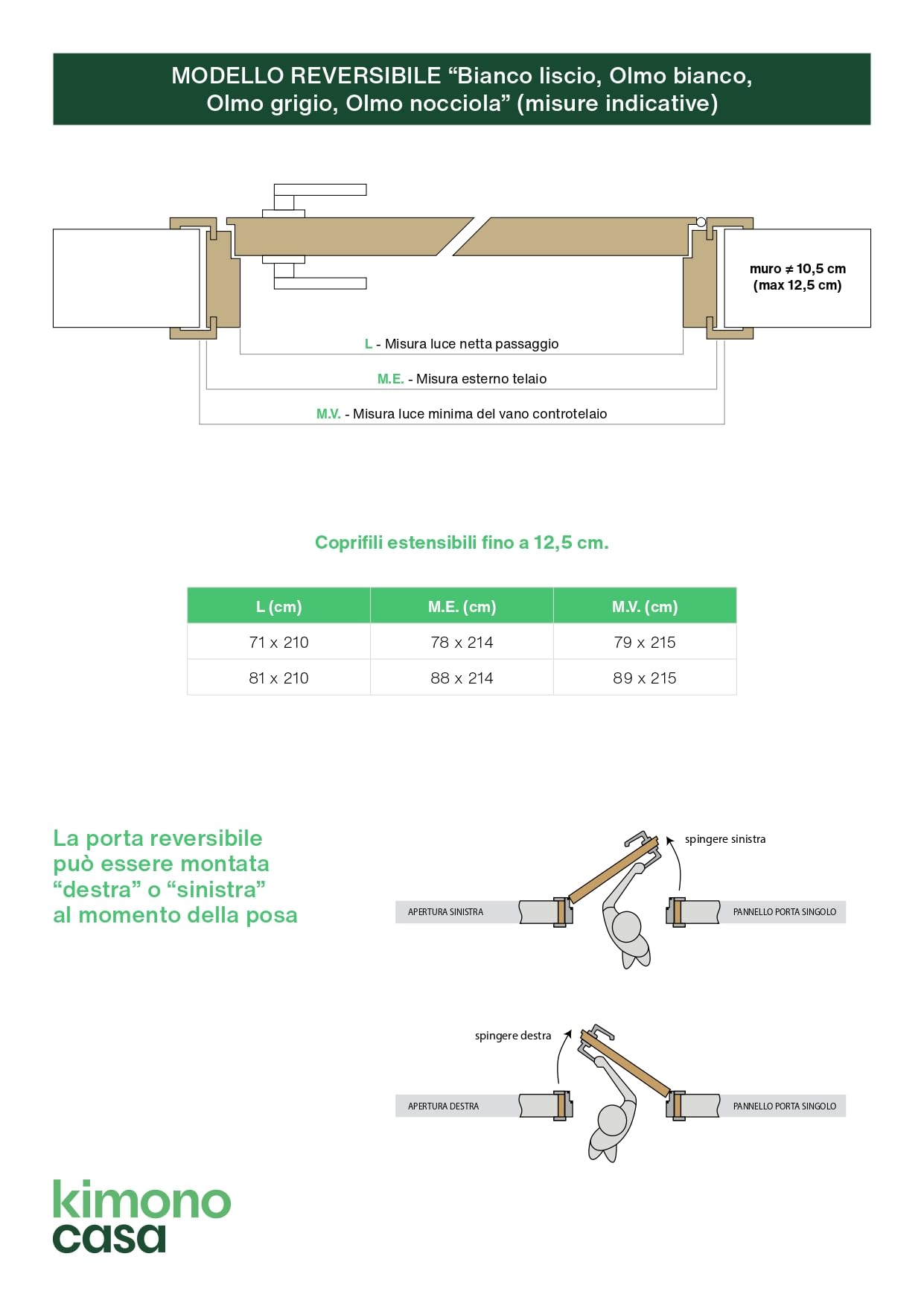 Porta Interna Effetto Legno Olmo Bianco Reversibile - 210 x 80
