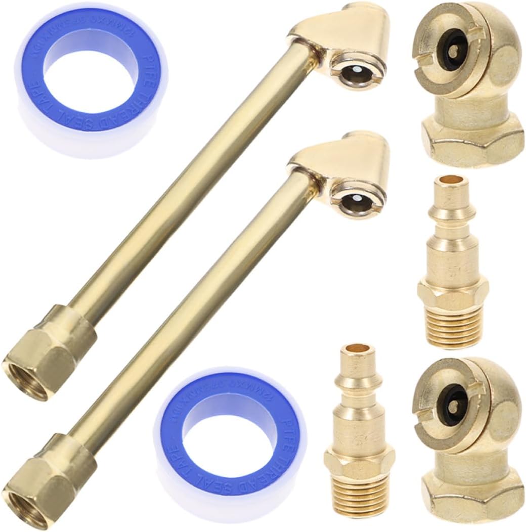 Heavy Duty Air Chuck Set 1/4 Brass Quick Connect Tire Inflator Valve Connector 4pcs Kit for Car and Tractor Tires Dual Head Air Compressor Attachment