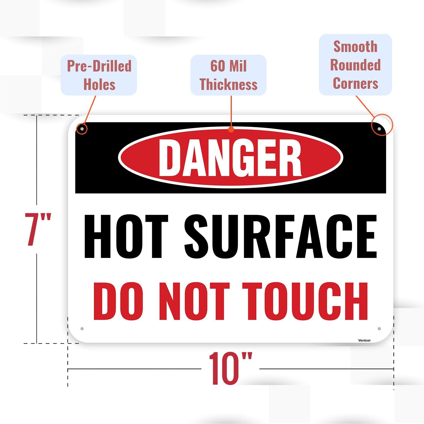 1PC Caution Hot Surface Do Not Touch Sign, 10 x 7 Inches - Aluminum - Danger Warning Sign - Image 2