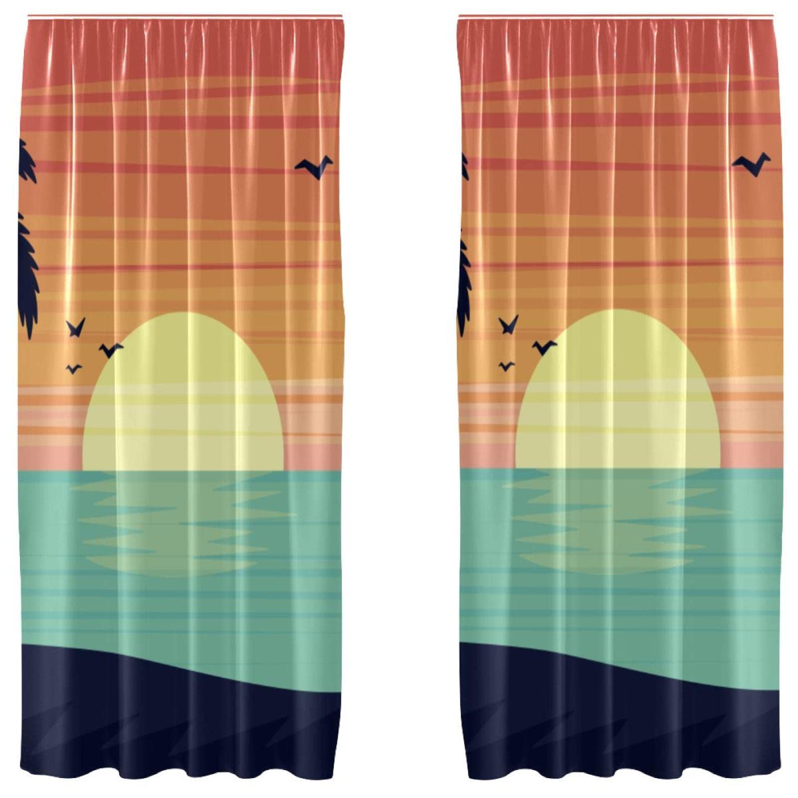 Rideaux de fenêtre d'été motif coucher de soleil | Tissu noble 139x213 cm