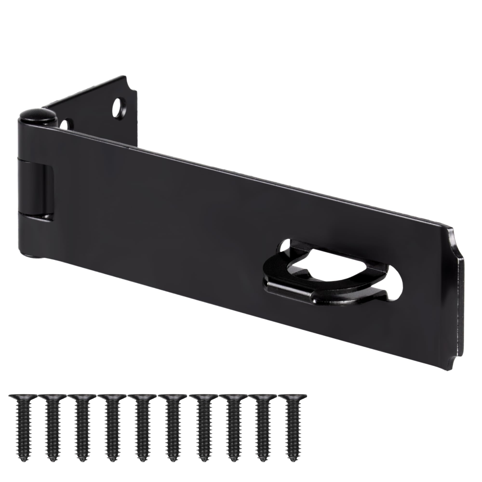 7-1/2 Inch Hasp Latch Heavy Duty, 1 Pack Stainless Steel Padlock Latch 0.11 Inch Thick, Black Finish Security Door Hasp Latch for Gates, Outdoor Doors, Cabinet, Drawer(8 Screws Included)