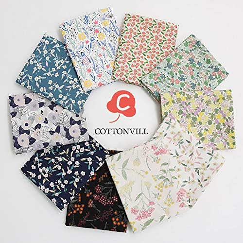 COTTONVILL 20COUNT Cotton Print Quilting Fabric (Quarter 10pcs, 01-Urban Camellia)