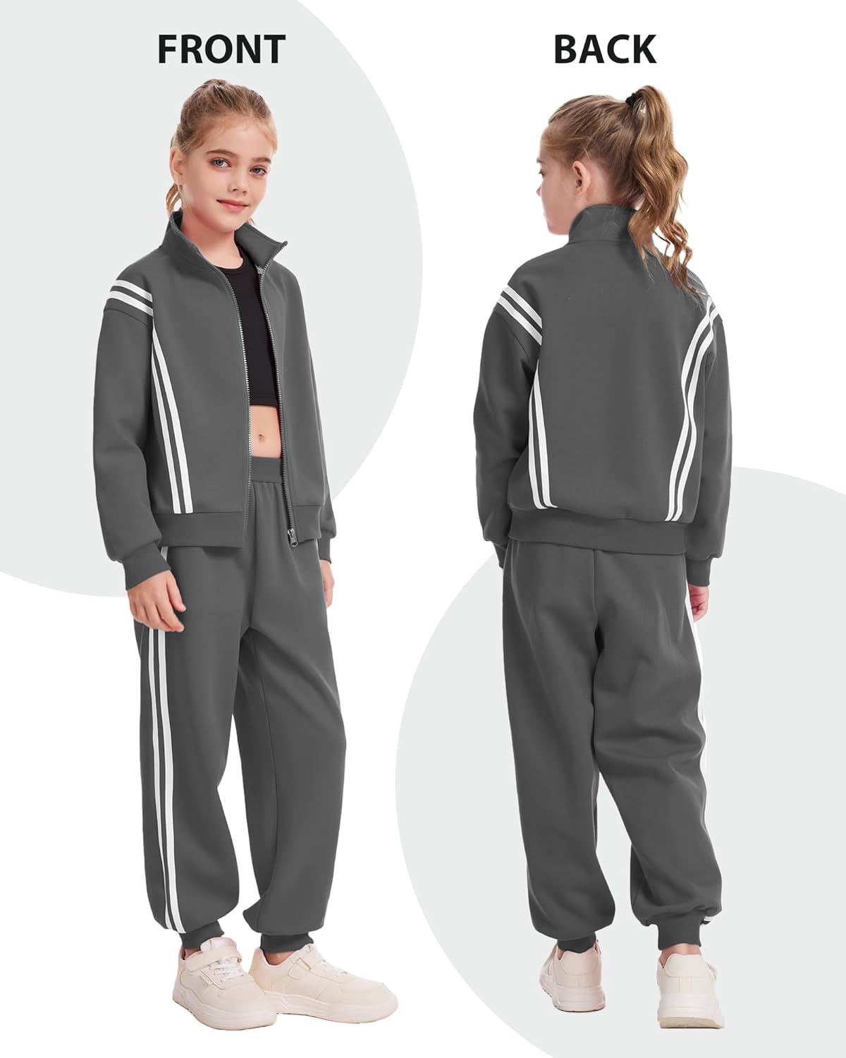 Girls Clothing Sets 2 Piece Outfits Athletic Sweatsuits Contrast Striped Jacket Jogger Sets Track Suits 5-14Y - Image 3