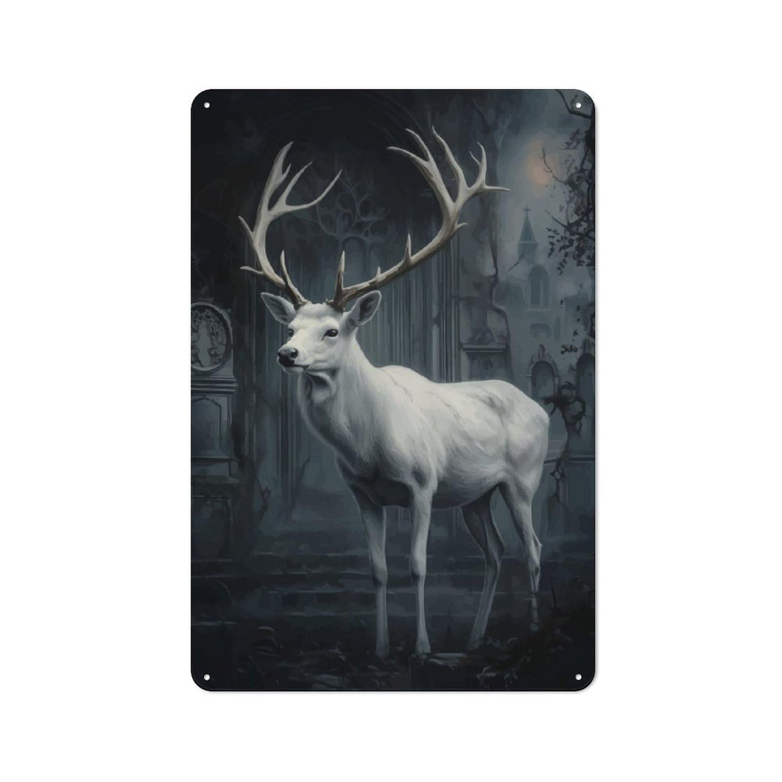 Junmoney White Stag In Ruins Country Style Kitchen Metal Sign 30X20cm Featuring Diner Style Decor For Kitchen, Cafe, Pantry Or Dining Room
