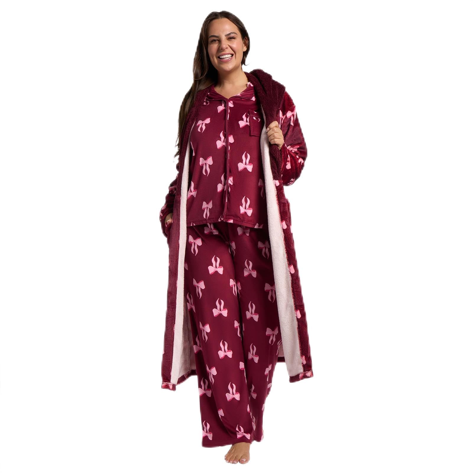 OHS Women's Fleece Robe - Hooded - Burgundy - One Size