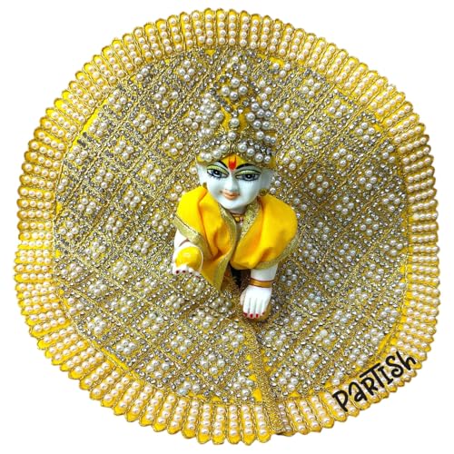 Image of Partish Laddu Gopal Heavy Poshak with Pagdi (Size 4) l Ladoo Gopal Dress l Bal Gopal l Kanha Ji Thakur Ji Dress(Yellow,L)