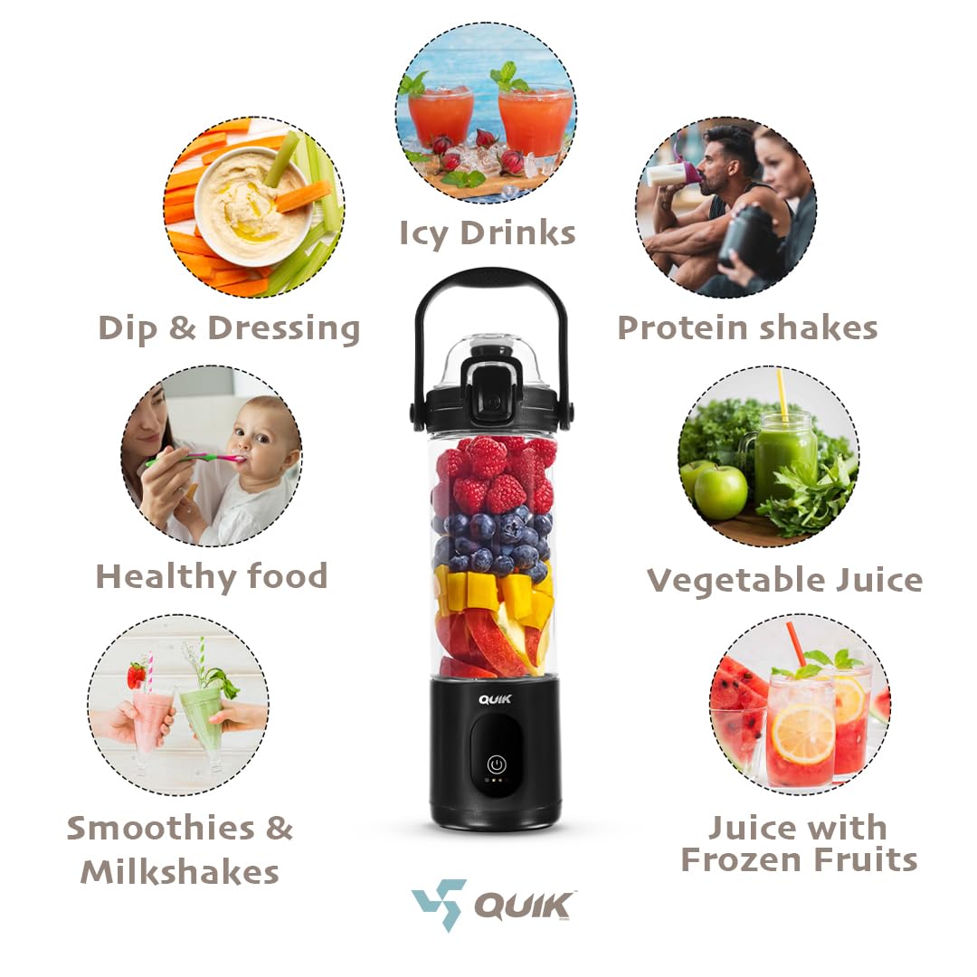 QUIK Mélangeur portable sans fil, 680,4 g, mélangeur personnel pour smoothies et smoothies, sans BPA, broyage de glace, passe au lave-vaisselle, étanche