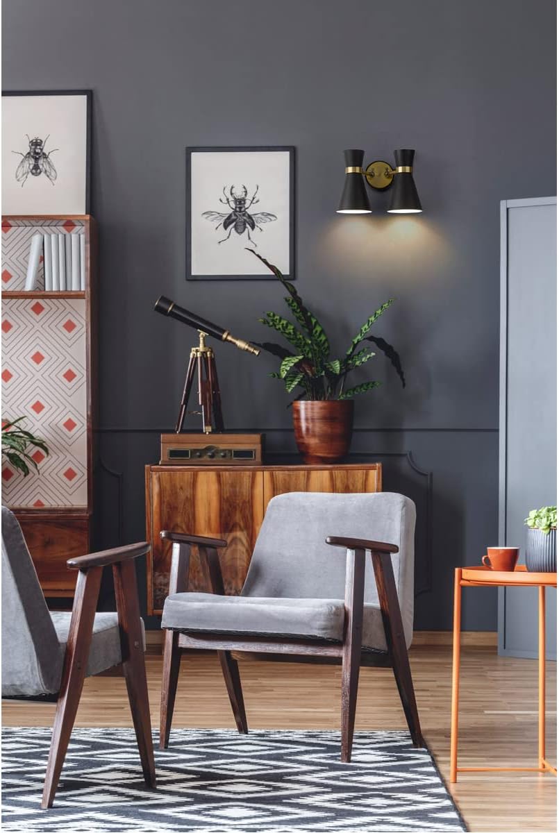 Z-Lite 728-2S-MB-HBR Soriano Wall Sconce, 2-Light 120 Total Watts, Matte Black and Heritage Brass