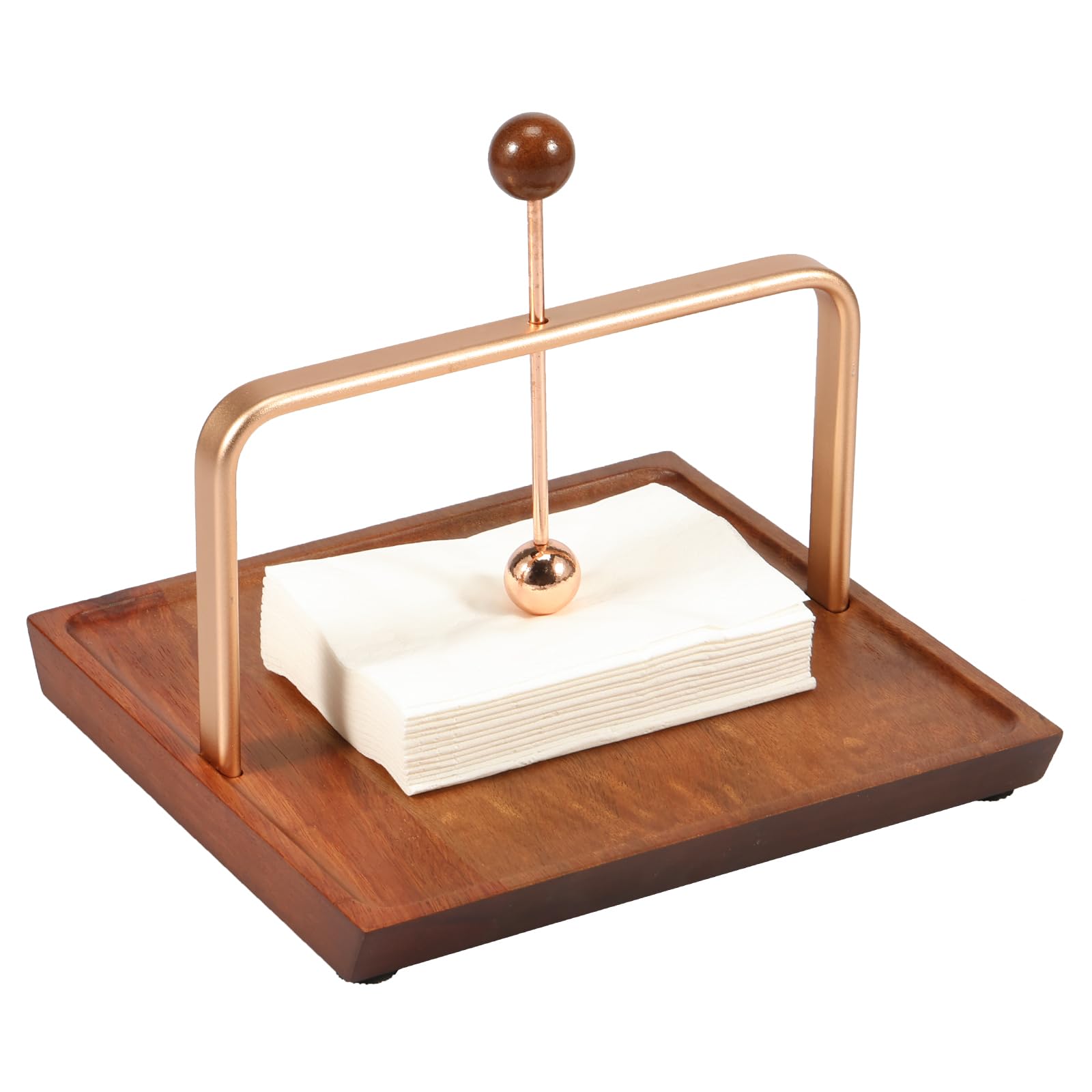 Napkin Holder Wood Table, Square Paper Napkin Holders, Napkin Holder with Weighted Metal Arm Practical Paper Napkin Holder Modern Cocktail Napkin Holder for Home Kitchen (Coffee)