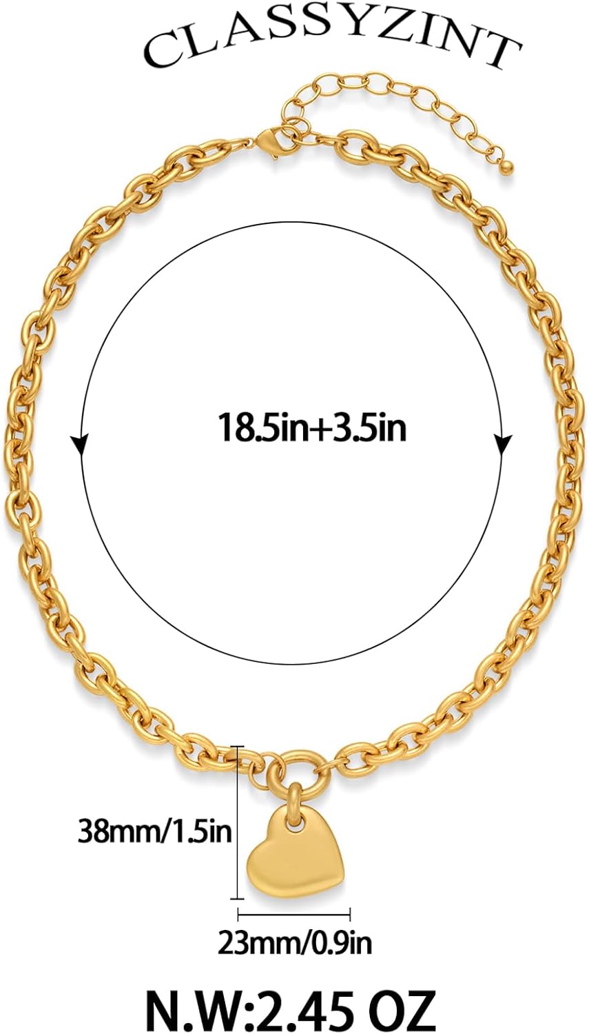 CLASSYZINT Gold Heart Pendant Necklace for Women Puffy Heart Necklace Beads Chain Necklace Statement Necklace Trendy Jewelry - Image 6