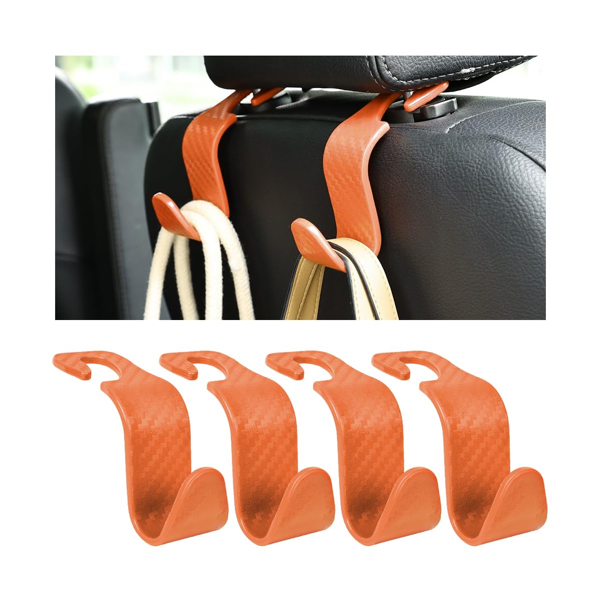 Hanemia 4PCS Car Seat Headrest Hooks, Auto Back Seat Hanger Holder, Durable Stylish Vehicle Organizer Universal Car Interior Accessories, Storage