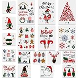 18 Pieces Christmas Stencils for Painting on Wood, Reusable Snowflake Santa Christmas Template Make...