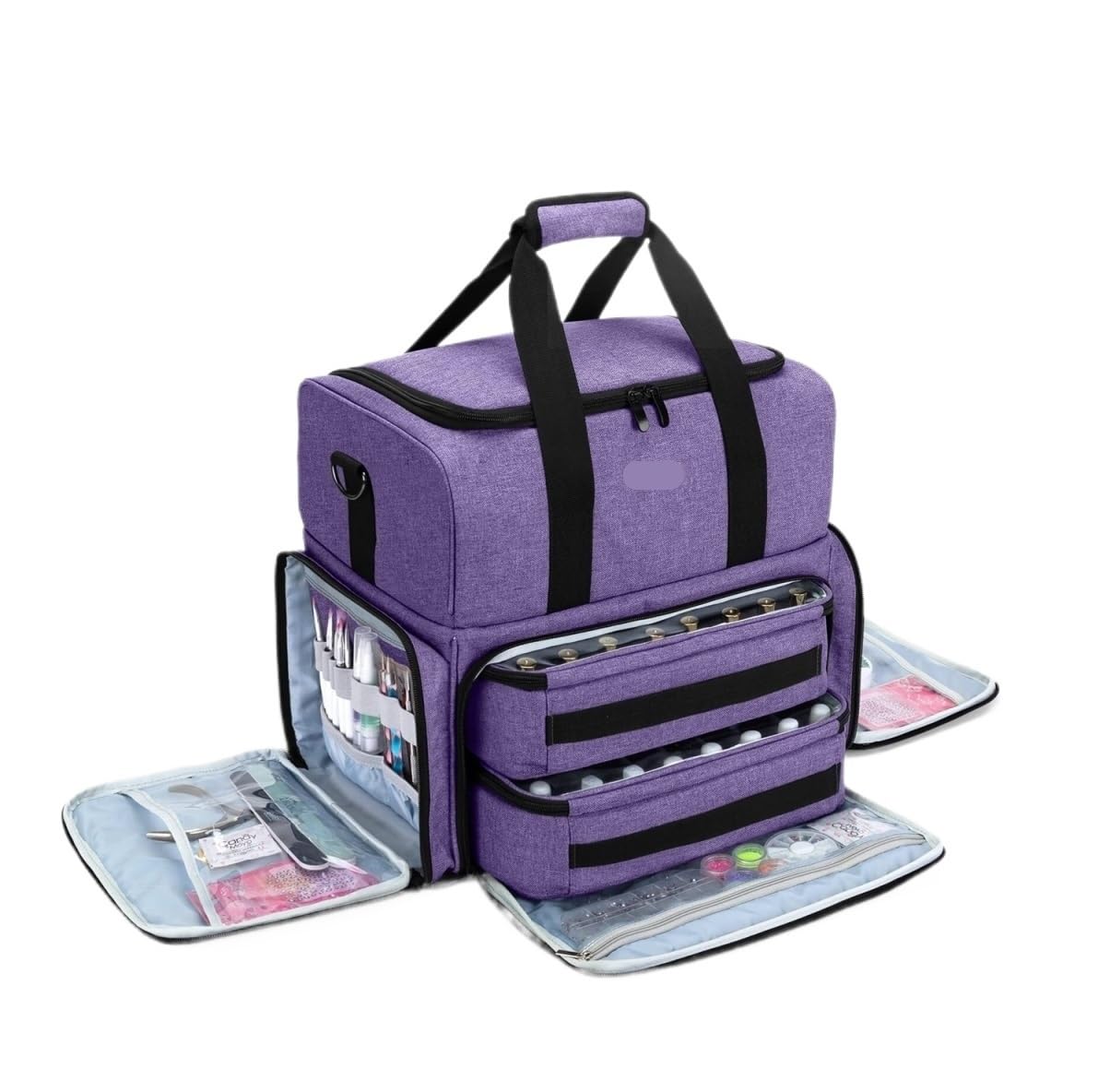 BIOMICE Organizer Nail Polish Case Holds 80 Bottles with Removable Pouches Nail Polish Purple