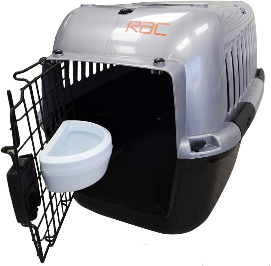 RAC Pet Carrier Plastic Portable Transport Medium Cage Black/Silver - M
