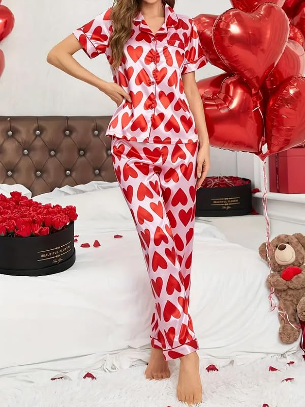 Image of Night Suit for Women with Full Sleeve Button-Down Top with Pant Dress for Woman,Night Dress for Woman, Two-Piece Loungewear Set