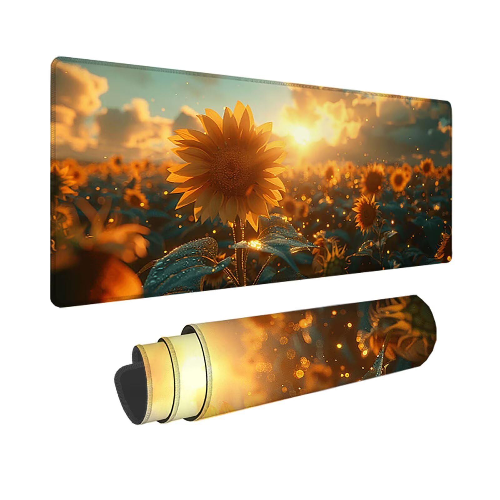 Podkładka pod mysz dla graczy 1200 x 600 x 3 mm, duża żółta podkładka pod mysz, podkładka pod mysz słonecznikową wodoodporna i antypoślizgowa, wielofunkcyjna duża podkładka pod klawiaturę i mysz