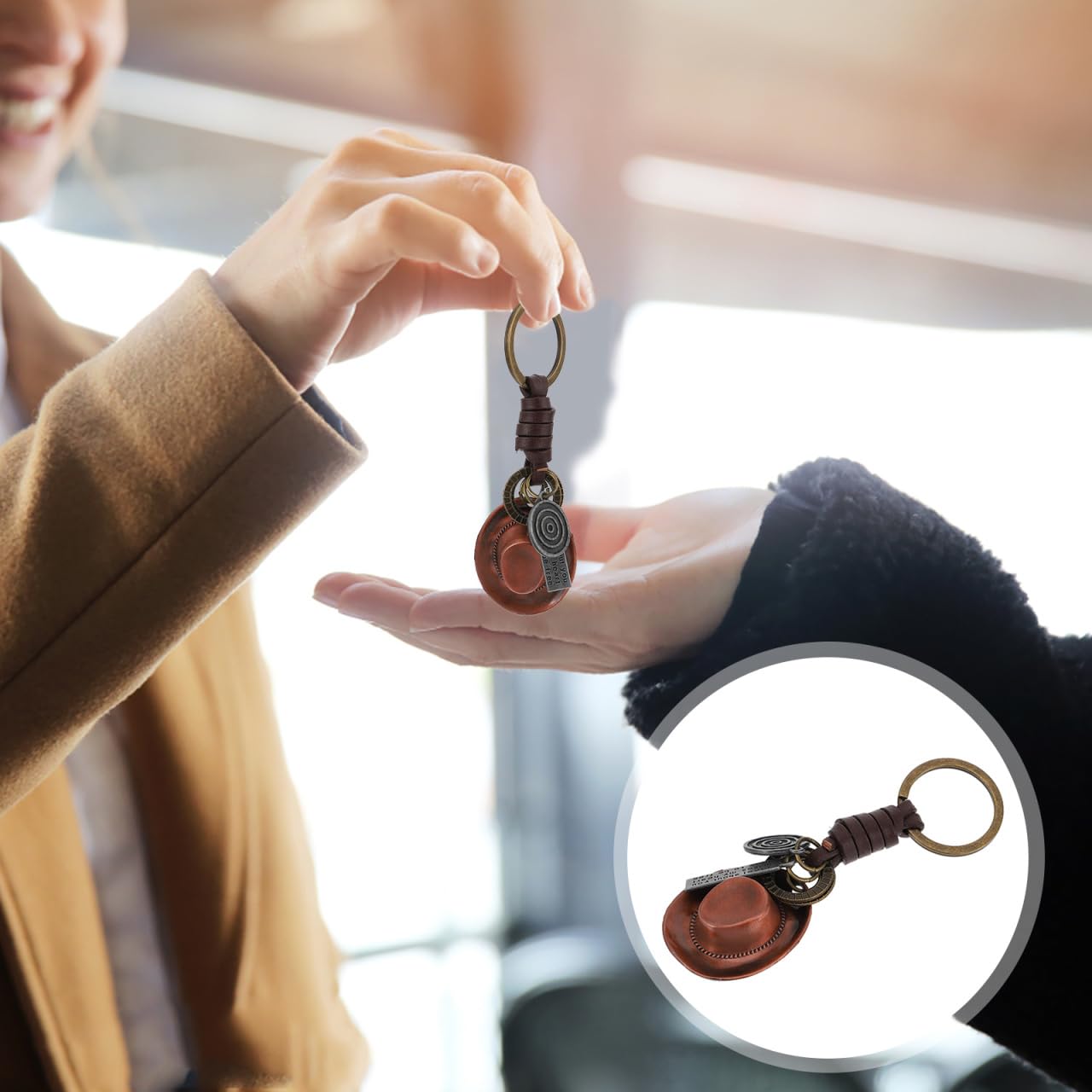 1pc Vintage Hat Key Ring Metal Keychain for Car Keys Fashionable Western Key Holder Present for Men Women and Students Creative Cowpoke Accessory with Easy Attachment - Image 3