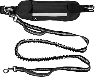 DDSColour Hands Free Dog Leash for Medium and Large Dogs Waist Leash with Double Padded Handles and Reflective Stitches Extra Long Bungee Dog Lead，for Dog Leash for Running，Walking, Hiking, Jogging