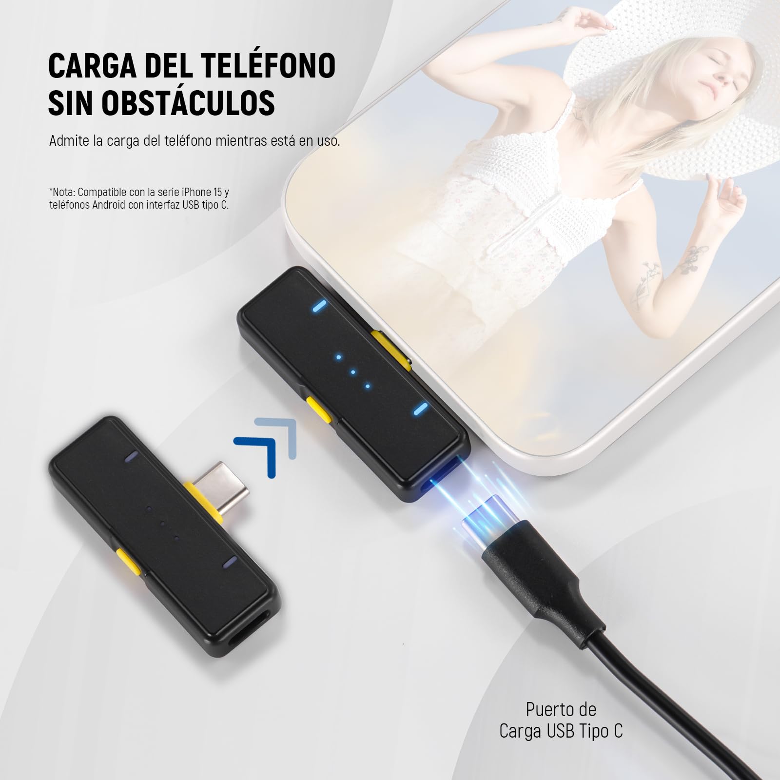 NEEWER Kit Micrófono Inalámbrico para iPhone 16 15 Pro MAX iPad Android, Micrófono Lavalier Solapa con Cancelar Ruido con Receptor USB C y Estuche de Carga, Micrófono Mini Lav con Clip, KM15