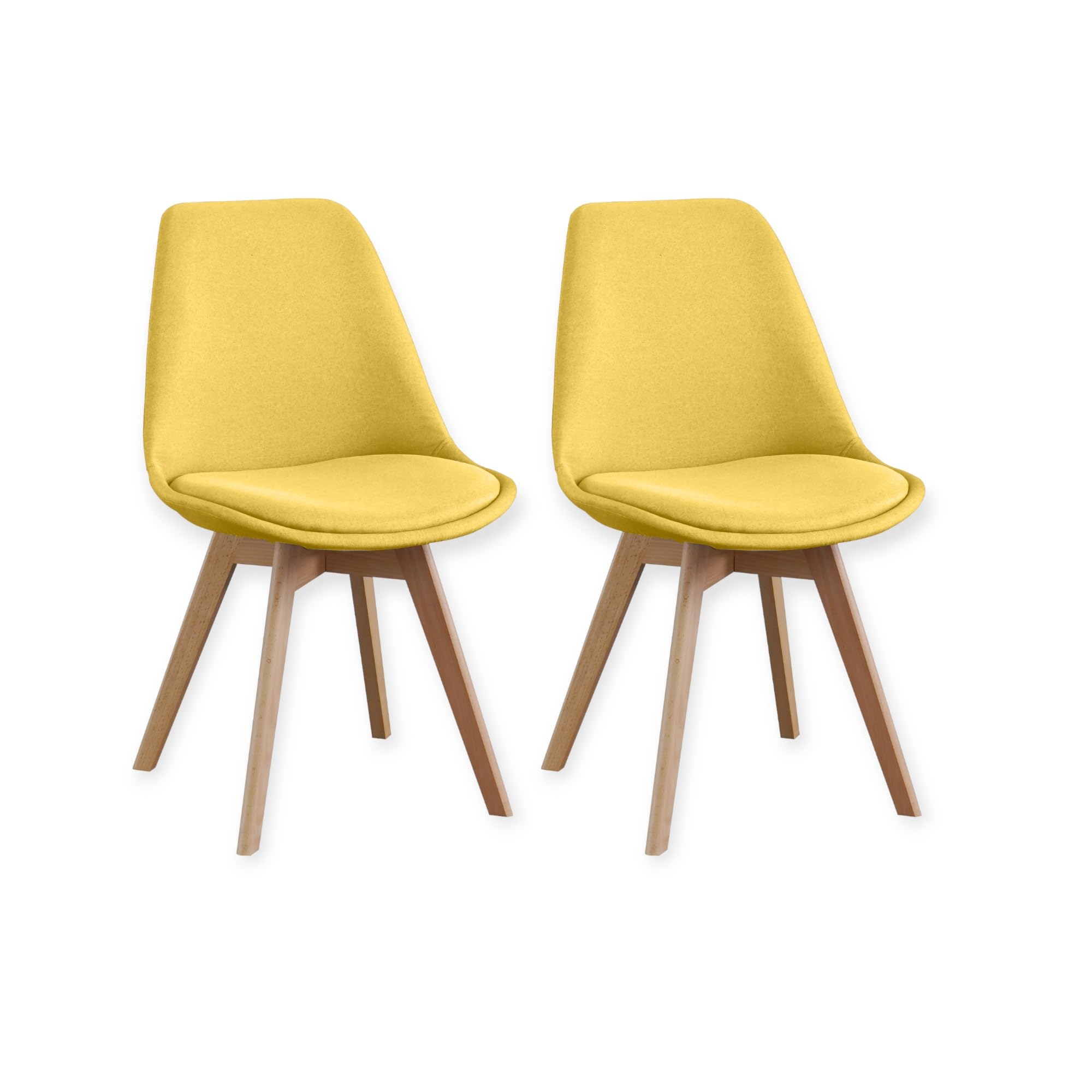 SHIITO | Modelo Otto - Pack de 2 Sillas de Comedor de Estilo Nórdico | Tapizadas con Tela | 41.5 x 43 x 83 - Color Mostaza | Diseño Sencillo y Elegante | con Patas de Haya