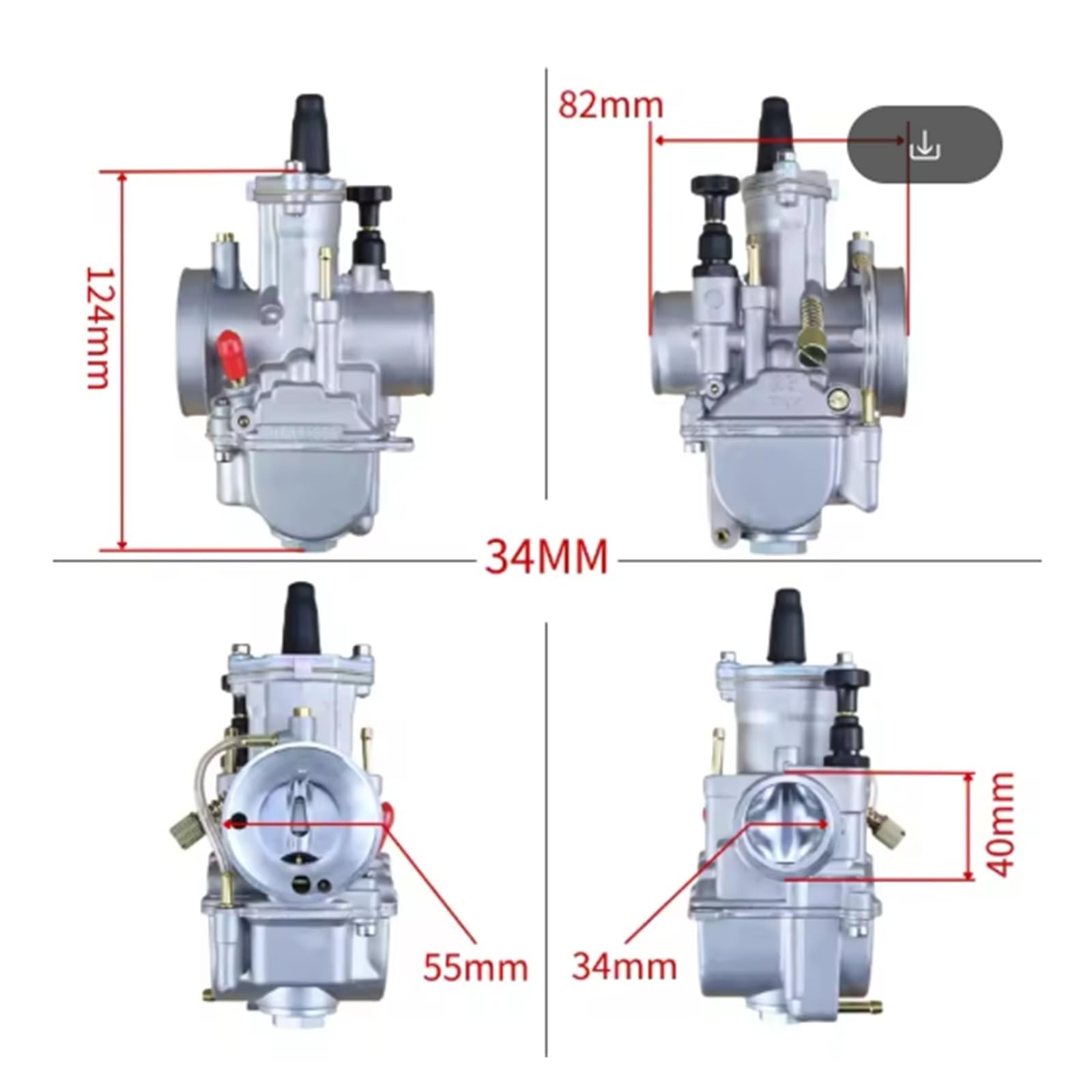 Ajuste for KElHIN PWK KOsO OKO 24 26 28 30 32 34mm 2T 4T Scooter ATV Dirt Bike Racing motocicleta carburador con Jet Set gratis(34MM)